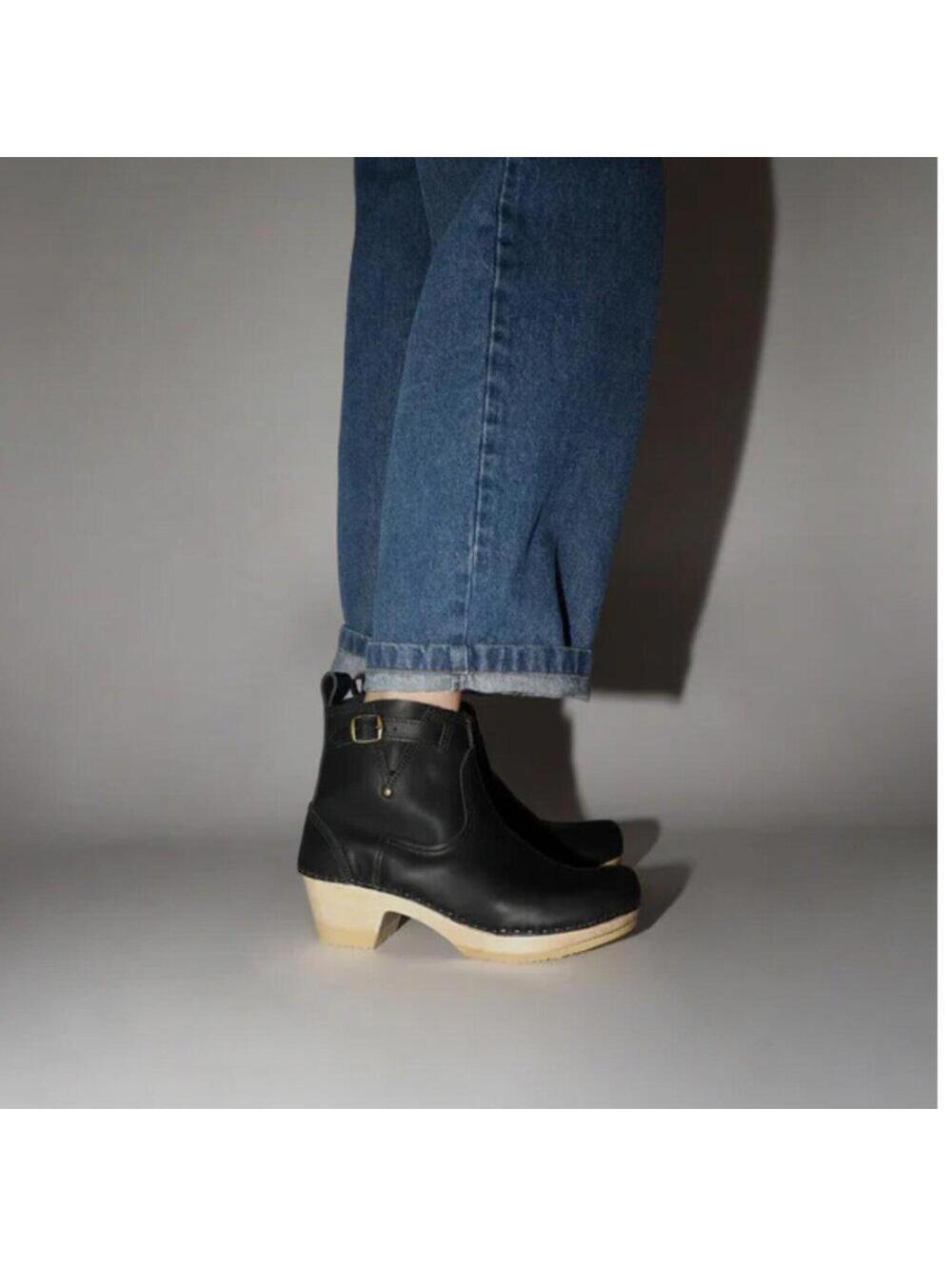 No 6. 5" buckle clog-midi heel in black